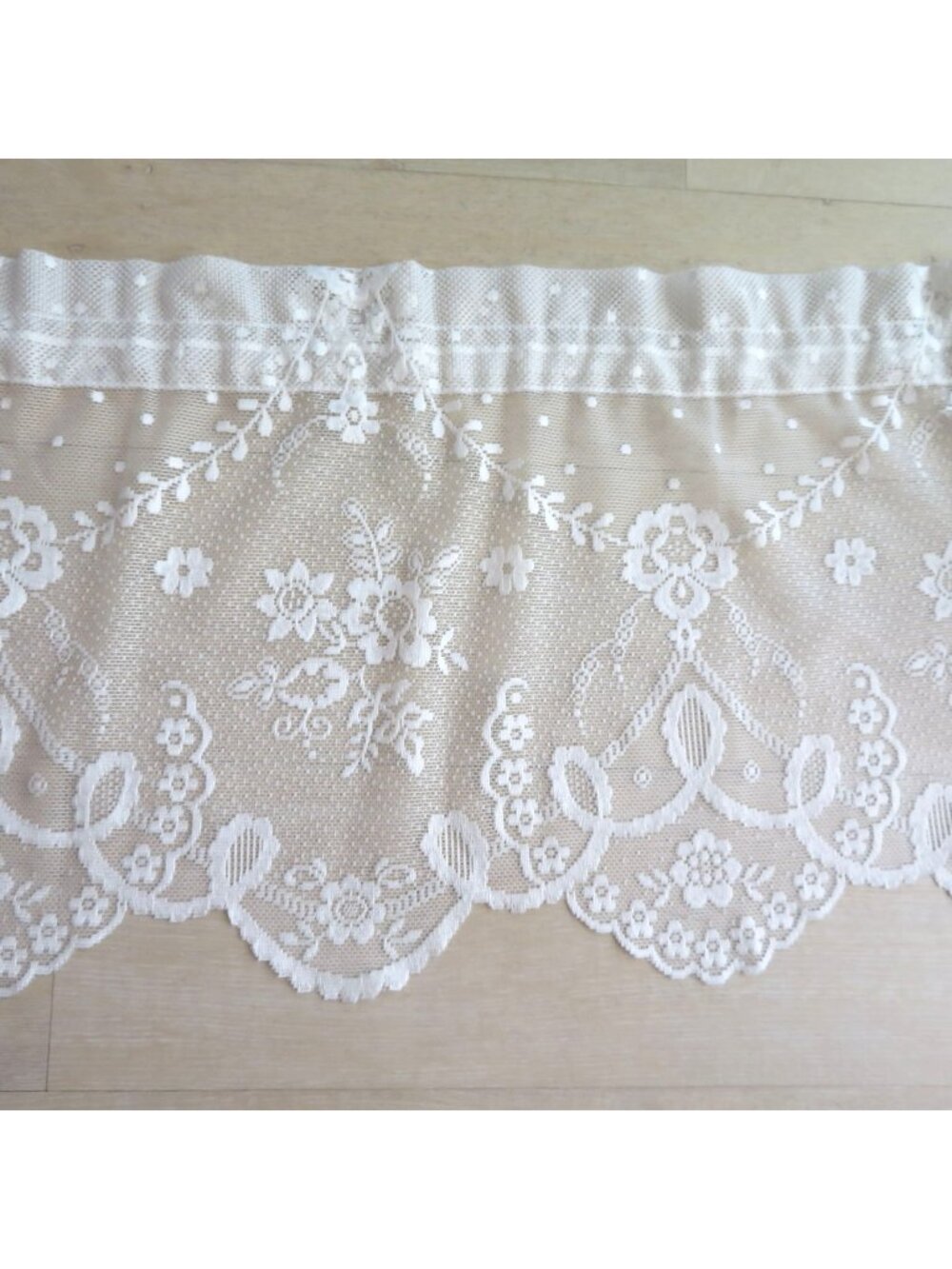 Vintage JCPenney Pair of 2 White Lace Valance 16" x54"ea Floral Made In USA